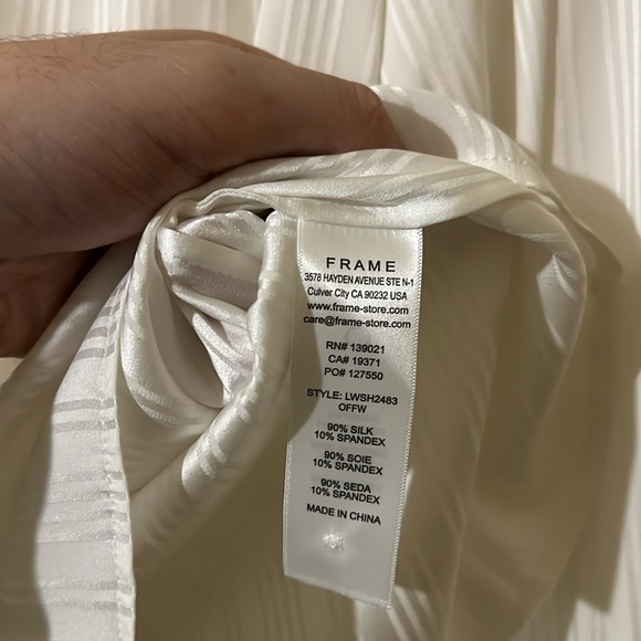 FRAME | Shirred Neck Tie Off White Silk Blouse XS - Picture 6 of 7